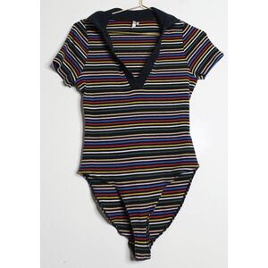 UO Retro Stripe Ribbed Retro Bodysuit - Large - Out From Under - Colorful A10004